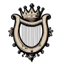 "H and r" "H and r" "H and r" harp with crown hanging tattoo design idea