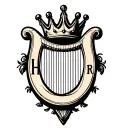 "H and r" "H and r" "H and r" harp with crown hanging tattoo design idea