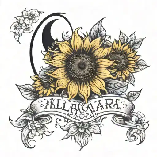 My daughters name Allara with sunflowers and the moon  tattoo design idea