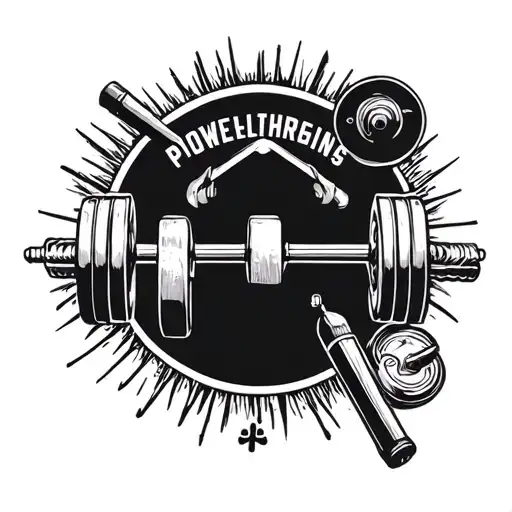 An intricate design incorporating school supplies and powerlifting equipment tattoo design idea