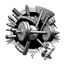 An intricate design incorporating school supplies and powerlifting equipment tattoo design idea