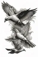 doves & crows flying tattoo design idea