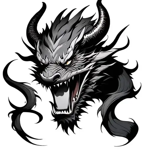 Japanese dragon samurai face devil tattoo design idea