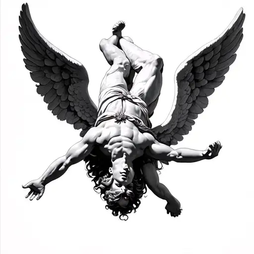 st. Michael angel falling upside down from the sky with  tattoo design idea