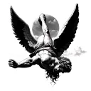 st. Michael angel falling upside down from the sky with  tattoo design idea