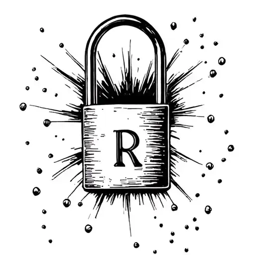 Tattoo on the finger, a small padlock and in the middle as should be the letter R written in braille tattoo design idea