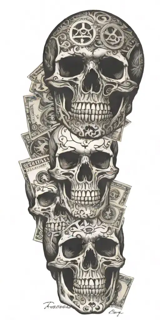 calaveras  money cards hazard black whit tattoo design idea