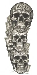 calaveras  money cards hazard black whit tattoo design idea