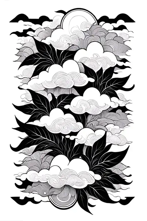 Cloud Japanese Leafs tattoo design idea