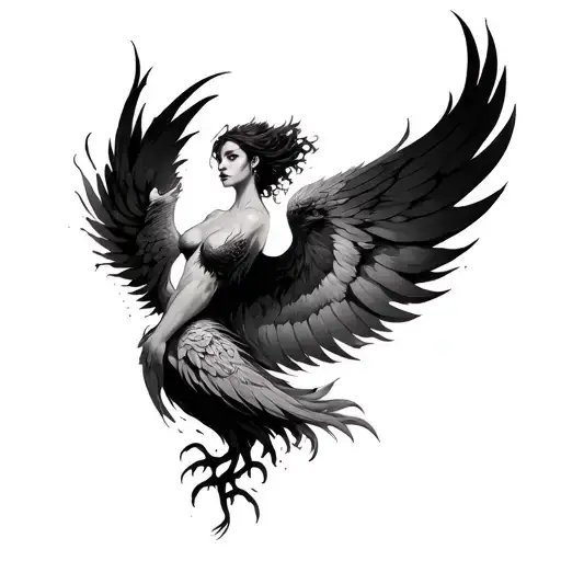 Phoenix from the ashes, woman tattoo design idea