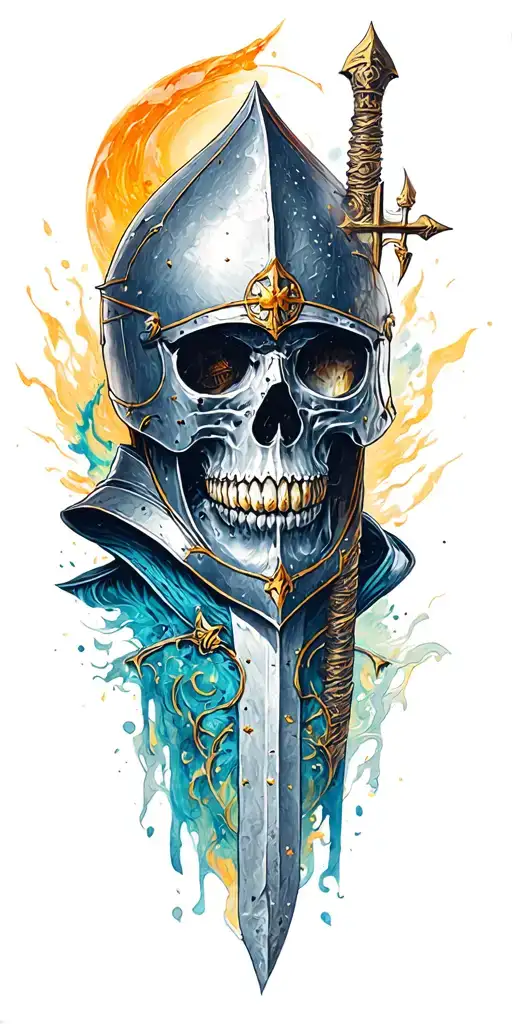 templar knight, skull surrounded tattoo design idea
