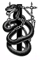 A snake positioned in a cross-like shape with chains wrapped around its body old school tattoo tattoo design idea