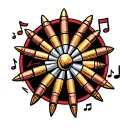 circle of bullets and music notes, BarbAric tattoo design idea