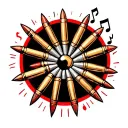 circle of bullets and music notes, BarbAric tattoo design idea