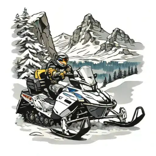snowmobile mountain scene tattoo design idea