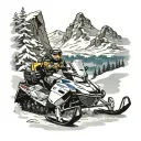 snowmobile mountain scene tattoo design idea