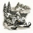 snowmobile mountain scene tattoo design idea