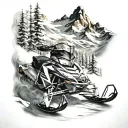 snowmobile mountain scene tattoo design idea