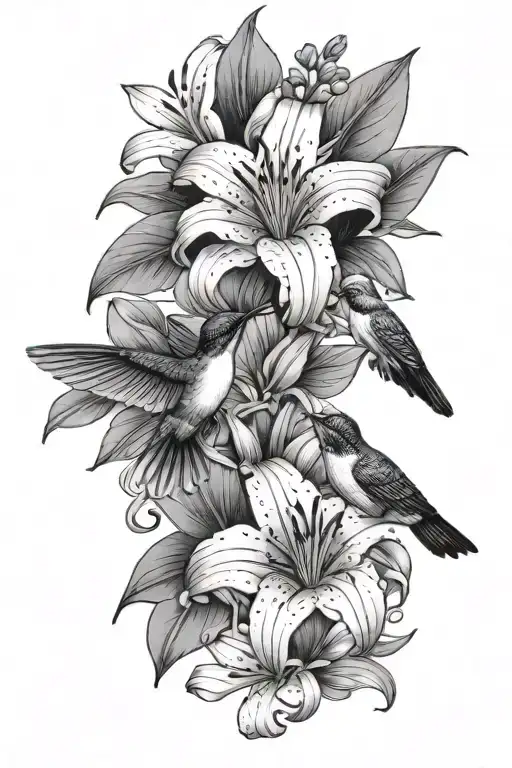 lilies and hummingbird tattoo design idea