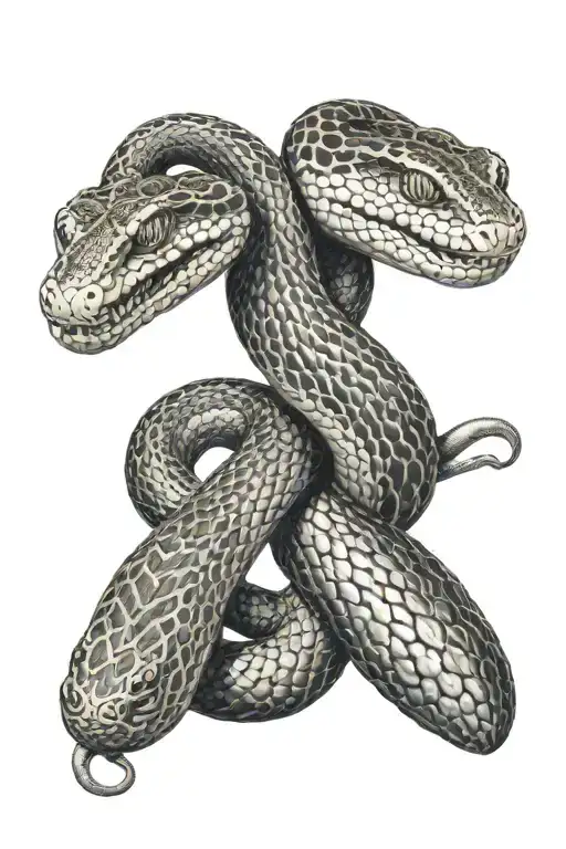 staff with a two headed snake the staff is gold with one head is black and the other head is white tattoo design idea