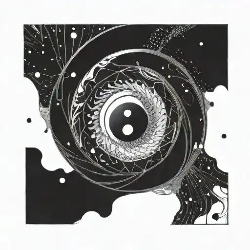 yin yang in the center of a spiral galaxy tattoo design idea
