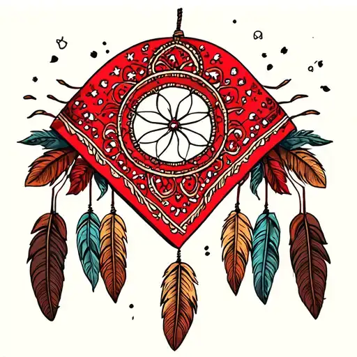 red bandana with a dream catcher tattoo design idea