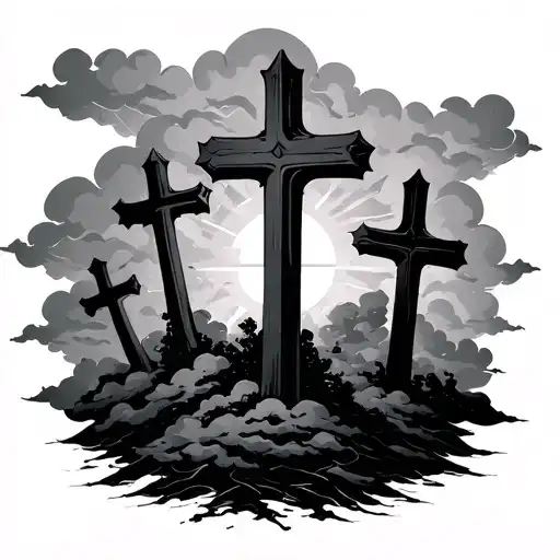3 Crosses With Clouds tattoo design idea