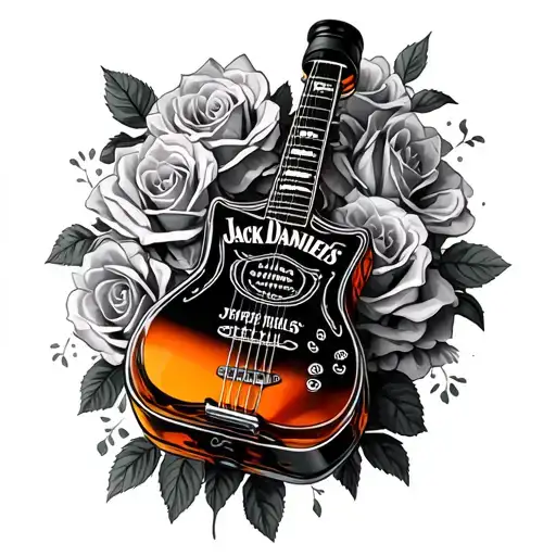 roses cards jack daniels bottle as guitar tattoo design idea