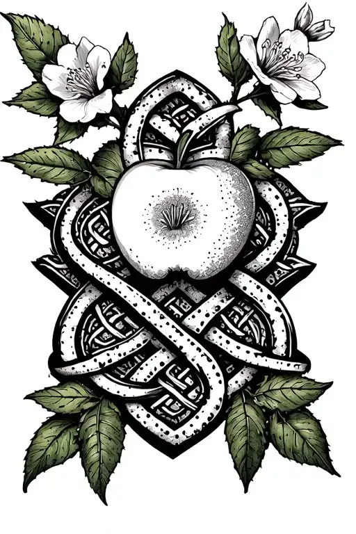 Celtic knot with saguaro and apple blossom tattoo design idea