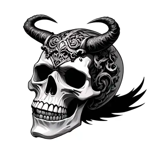 skull with a demon mask adorned tattoo design idea