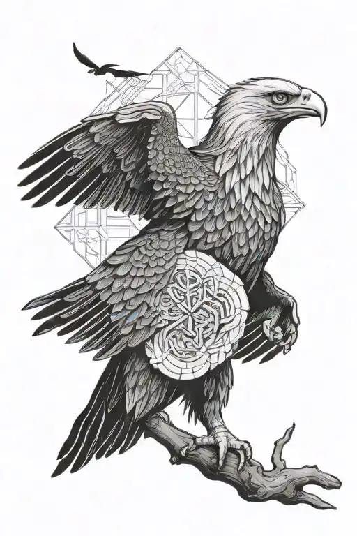 eagle and japanese trees and samurai warrior tattoo design idea