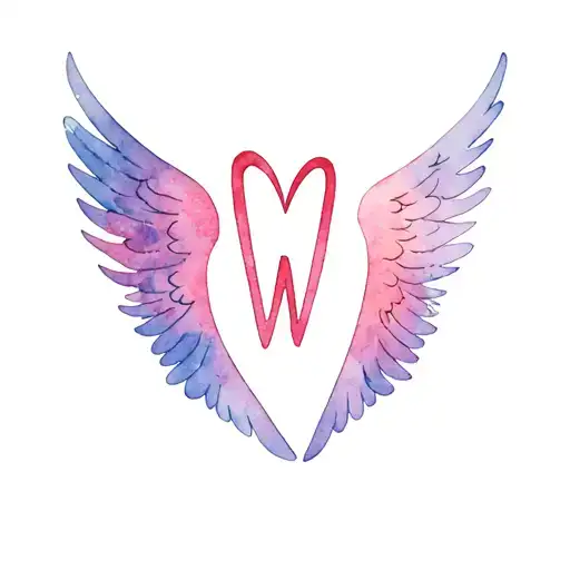the letter w and e to shape a heart and look like angel wings tattoo design idea