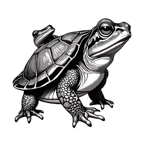 Japanese style turtle ridden by a frog tattoo design idea