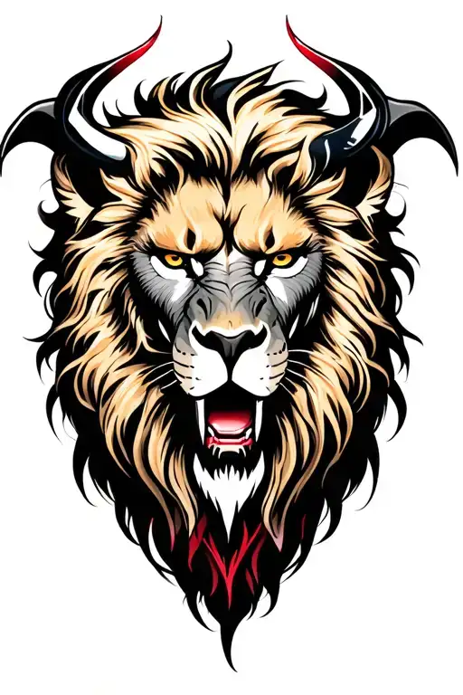 satanic lion head tattoo design idea