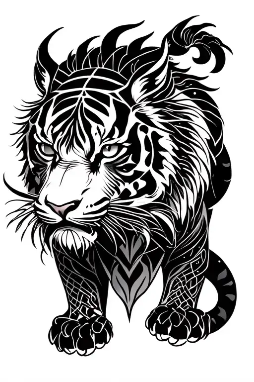 Korean national animal tiger and Korean mythological dragon tattoo design idea