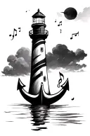 Sea, lighthouse, music, anchor tattoo design idea