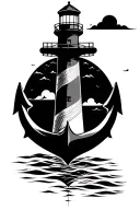 Sea, lighthouse, music, anchor tattoo design idea