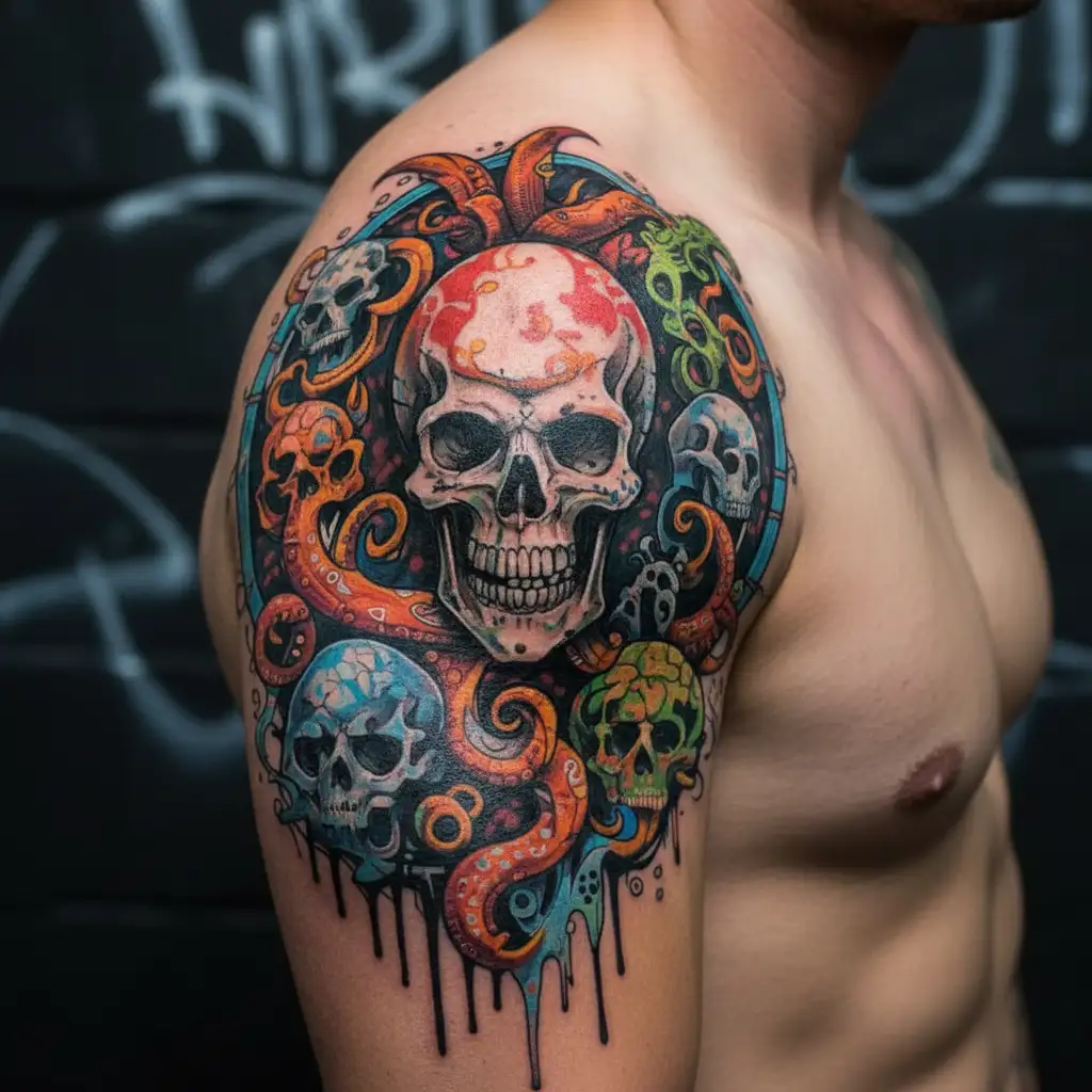 Kraken whit skulls tattoo design idea