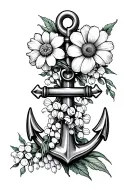 anchor with marigold, daffodil, daisy, lily of the valley tattoo design idea