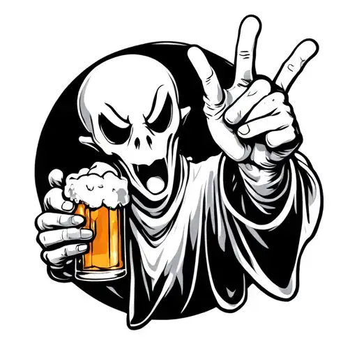 Casper the ghost holding a beer giving you the finger  tattoo design idea