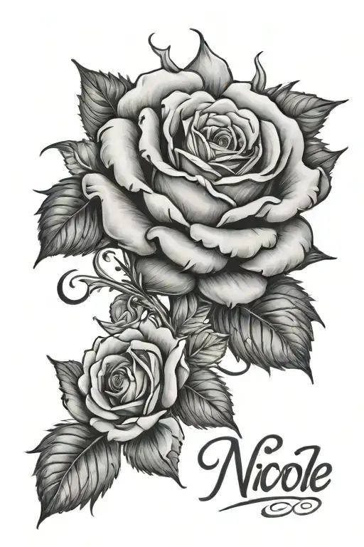 nicole (name)with a rose around it tattoo design idea