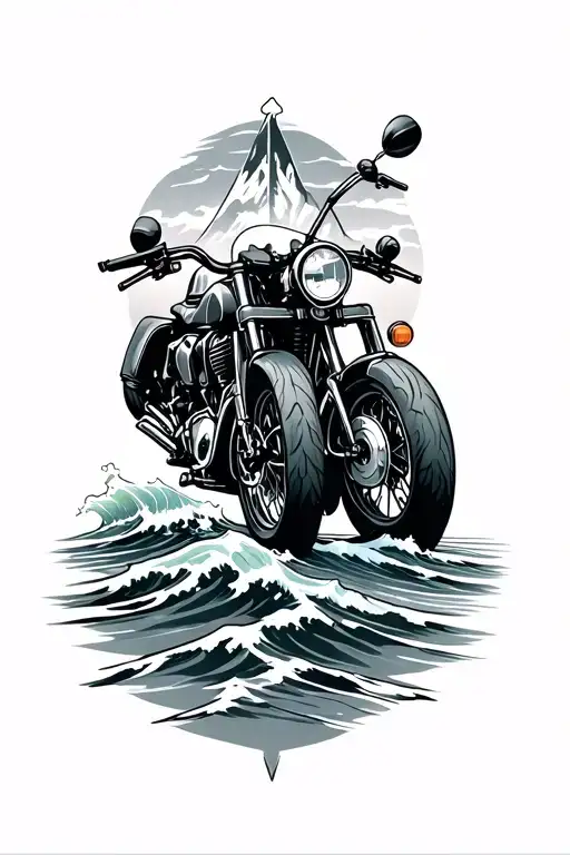 Compass Mountain ocean motorcycle tattoo design idea