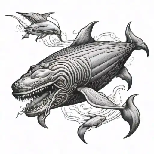giant sperm whale fighting  squid  tattoo design idea