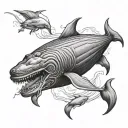 giant sperm whale fighting  squid  tattoo design idea