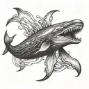 giant sperm whale fighting  squid  tattoo design idea