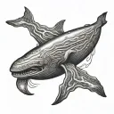 giant sperm whale fighting  squid  tattoo design idea