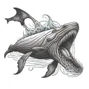 giant sperm whale fighting  squid  tattoo design idea