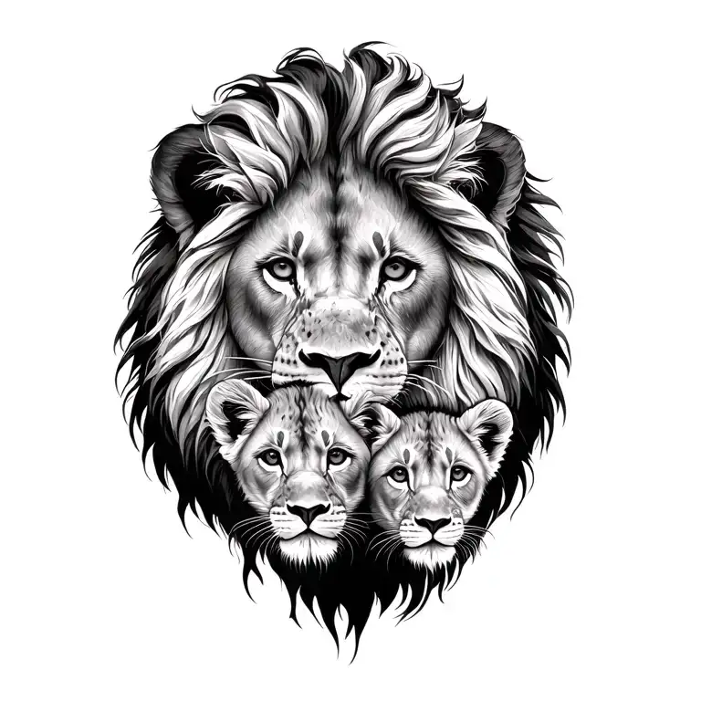 lion mother with 2 cubs tattoo design idea