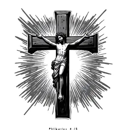 Philippians 4:13 with god on a cross tattoo design idea