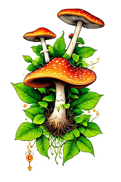 ayahuasca vine and psilocybin mushroom  tattoo design idea